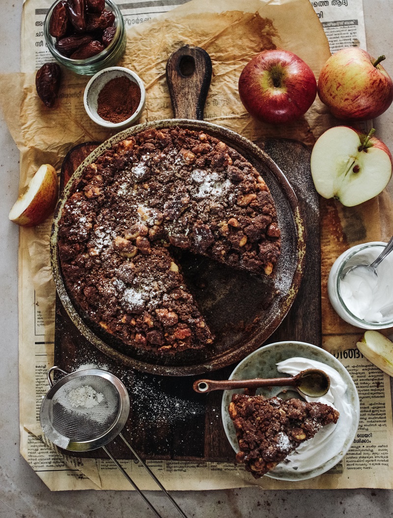 Spiced Apple, Ginger Cake with a Pecan crumb topping