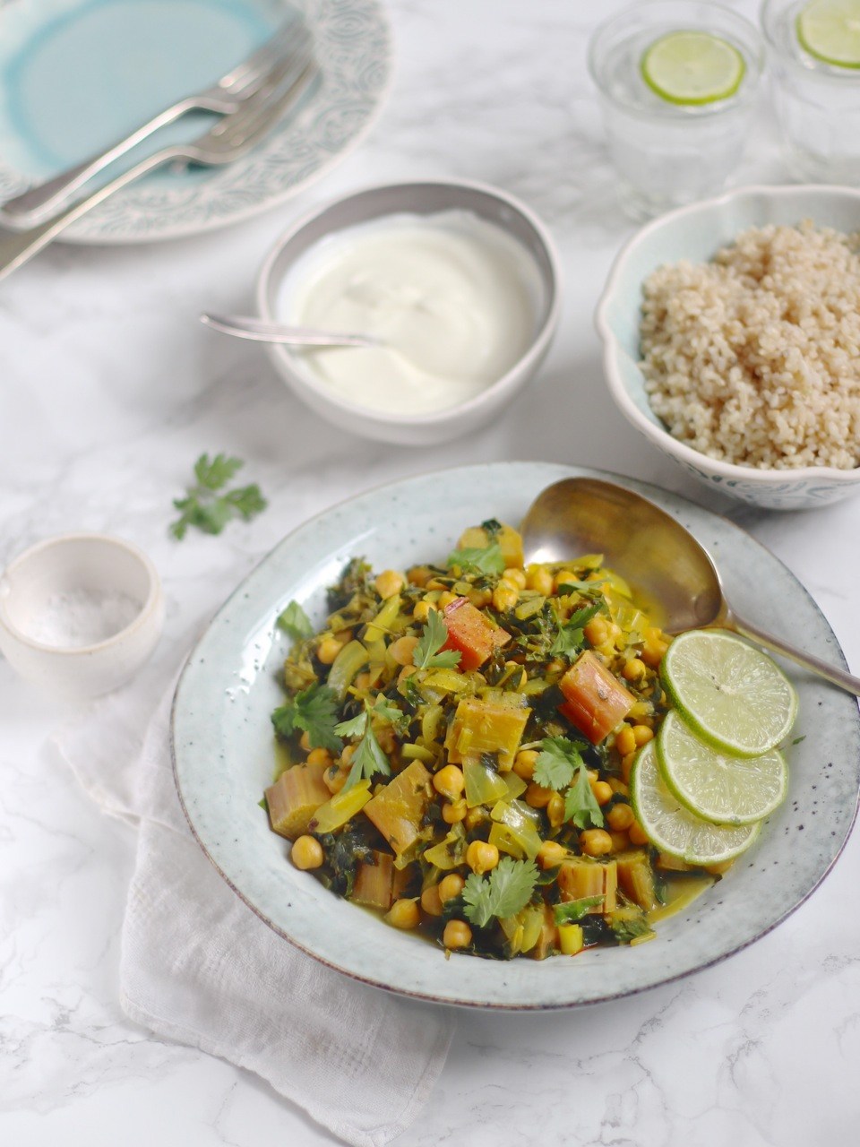 Rhubarb Khoresh with Chickpeas & Chard