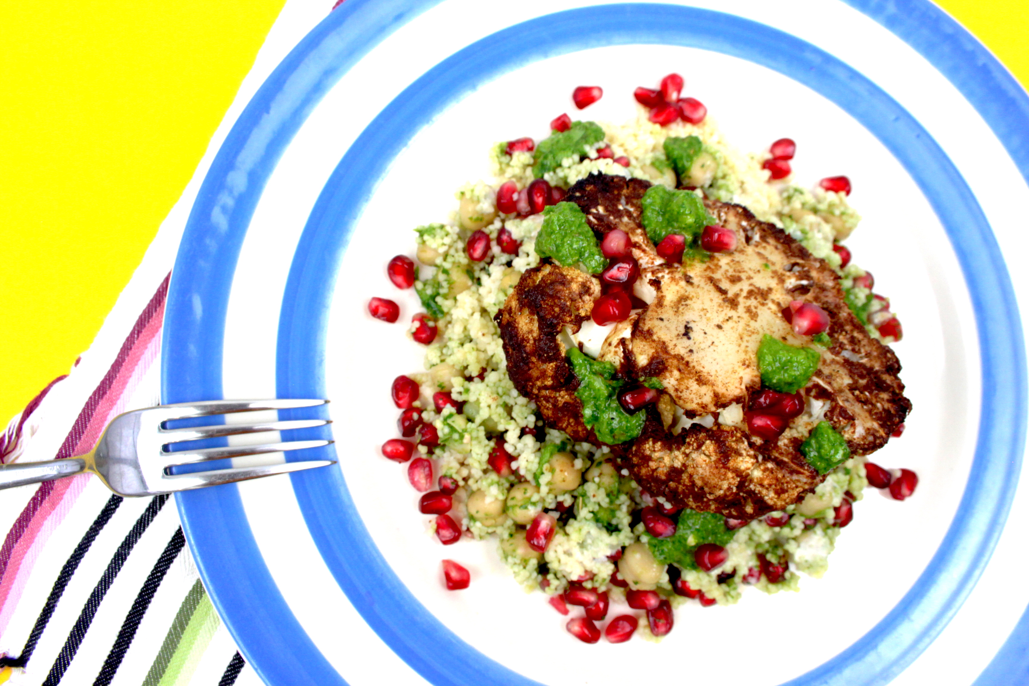 Roasted Cauliflower Schwarma Steaks with Couscous