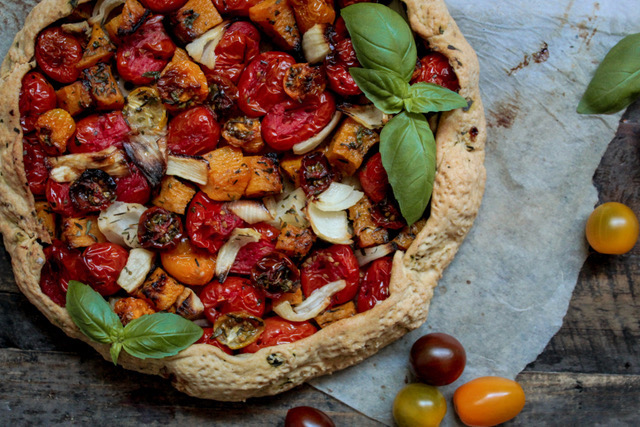 Butternut Squash, Basil & Tomato Galette (Rustic Pie)