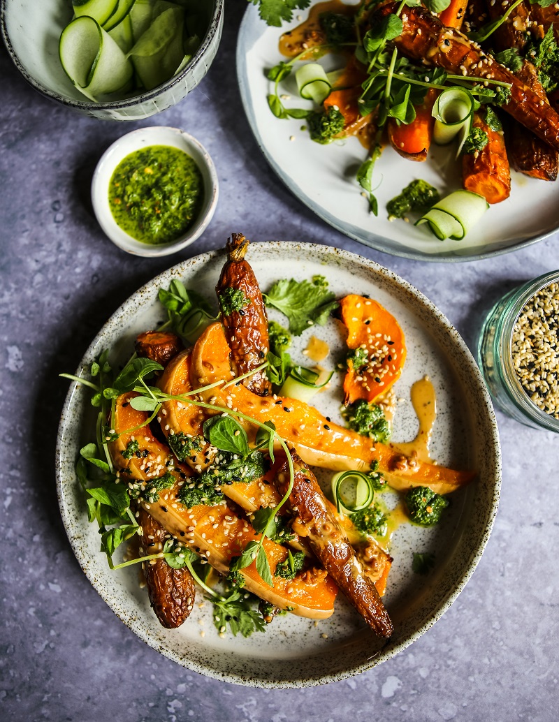 Roasted Veg With Peanut & Zingy Herb Dressing